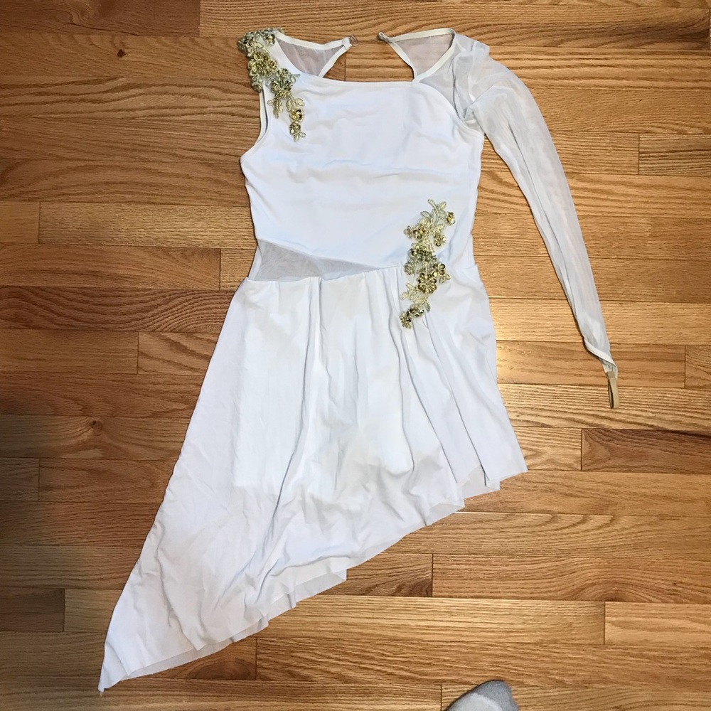 Dance or pageant costume. White with gold accents.